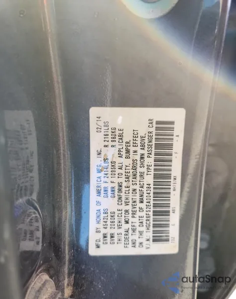 2014 Honda Accord Hybrid Exl from USA, damaged, VIN 1HGCR6F52EA004384